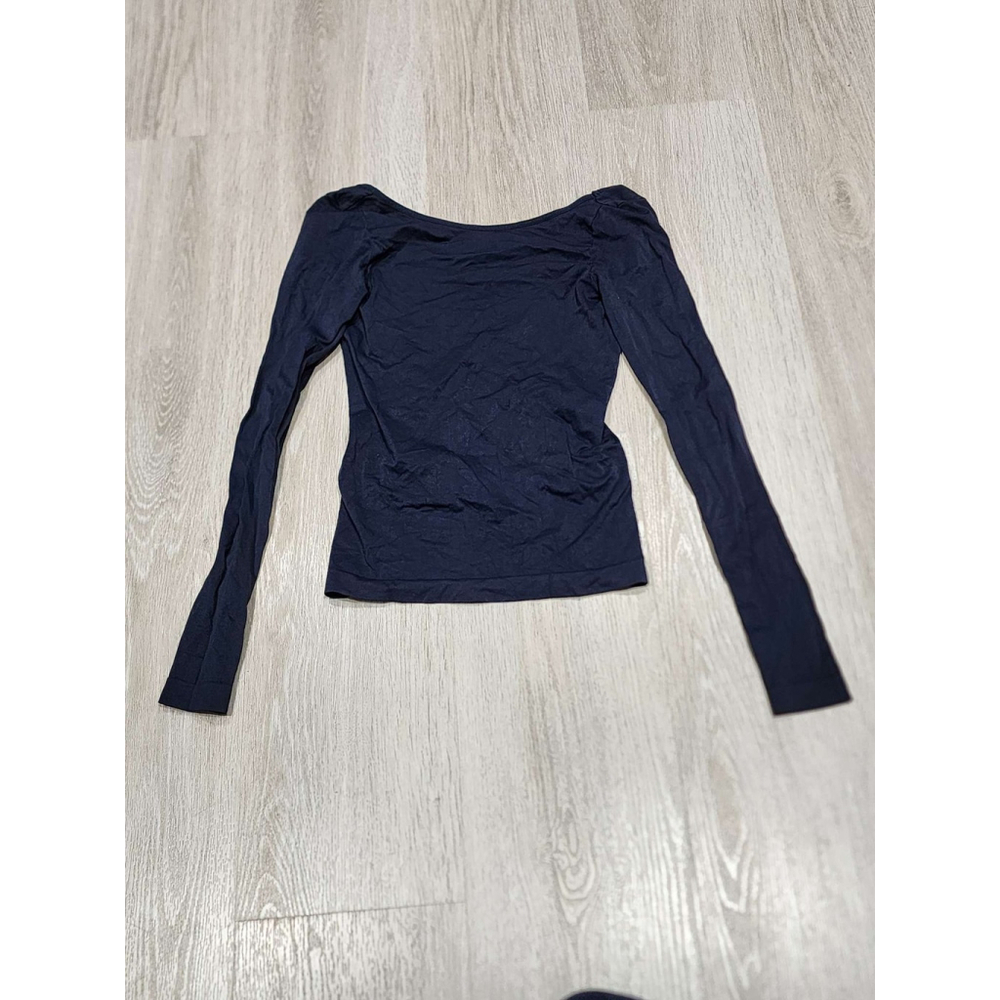 Intimately Long Sleeve Top Puff Shoulder Square Neck Navy Blue XS/S